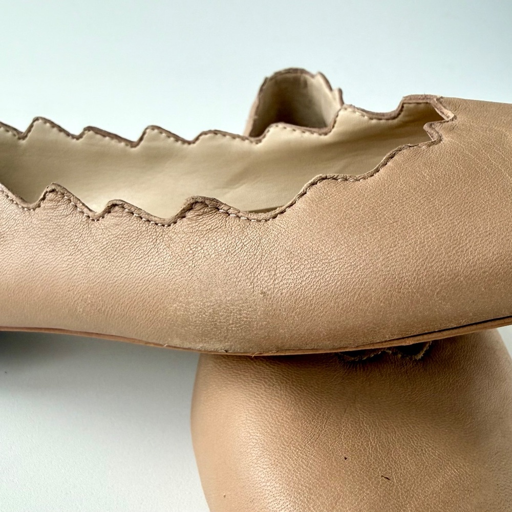 Sam Edelman Francis Classic Ballet Flats 9 Nude Leather Scalloped Edge - Picture 9 of 13